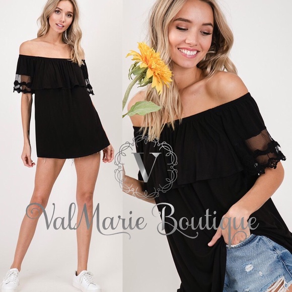 Off shoulder Black Lace Accent Off shoulder Top - Picture 2 of 3